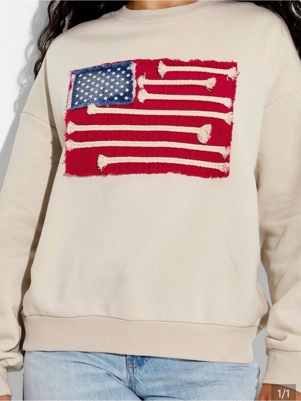Target Cream Crewneck Sweatshirt with Distressed American Flag Patch